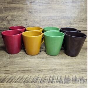 Home Accents Caribe Handpainted Brown Red Yellow Green 12oz set of 8 Coffee Mugs